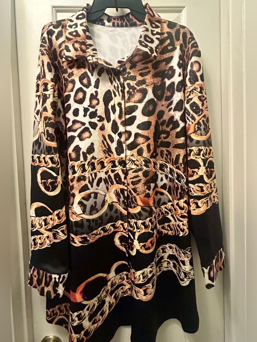 Leopard & Chain Print button up Dress